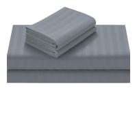 ER Direct 250 Thread Count 100% Cotton Stripe Bed Linen Single Grey, Hotel Quality Fitted Sheet, Machine Washable (Fitted Sheet Grey, Single)