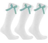 ER Direct Girls Gingham Check Bow White Knee High Cotton Long Back to School 3 Pairs Socks