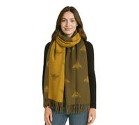 ER Direct Luxurious Soft Cashmere Blend Reversible Bee/Tree of Life Pattern Wrap Scarf with Tassel Hem for all season. (Mustard)
