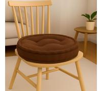 ER Direct Round Booster Cushion, 45 cm Diameter, 10 cm Height, Fleece Polyester Seat Pad with Buttons, Piped Edge (Chocolate)
