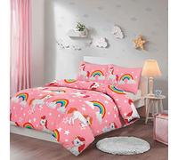 ER Direct Unicorn Bedding Single kids Duvet Cover Set Girls Bedroom Decor kids Duvet With Rainbow Pillow Cover, Pink (Single Rainbow Unicorn Duvet Set)