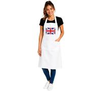 ER Direct Union Jack Bib Apron, Full Length, Poly Cotton Blend, with Large Front Pocket, Unisex, for Cooking, BBQ, Baking (White)