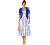 ER Direct Women's Crochet Open Front Lace Knit Short Sleeve Summer Cover Up, Lightweight Hollow Out Cropped Bolero Shrug Cardigan for Dresses, Casual Evening Beachwear (Royal Blue-L)