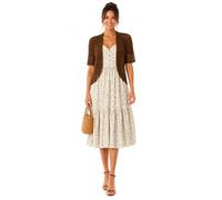 ER Direct Women's Crochet Open Front Lace Knit Short Sleeve Summer Cover Up, Lightweight Hollow Out Cropped Bolero Shrug Cardigan for Dresses, Casual Evening Beachwear (Brown-L)