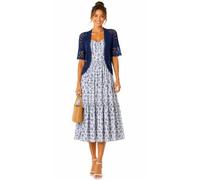 ER Direct Women's Crochet Open Front Lace Knit Short Sleeve Summer Cover Up, Lightweight Hollow Out Cropped Bolero Shrug Cardigan for Dresses, Casual Evening Beachwear (Navy-XXL)