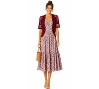 ER Direct Women's Crochet Open Front Lace Knit Short Sleeve Summer Cover Up, Lightweight Hollow Out Cropped Bolero Shrug Cardigan for Dresses, Casual Evening Beachwear (Wine-L)