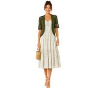 ER Direct Women's Crochet Open Front Lace Knit Short Sleeve Summer Cover Up, Lightweight Hollow Out Cropped Bolero Shrug Cardigan for Dresses, Casual Evening Beachwear (Khaki-L)