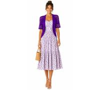 ER Direct Women's Crochet Open Front Lace Knit Short Sleeve Summer Cover Up, Lightweight Hollow Out Cropped Bolero Shrug Cardigan for Dresses, Casual Evening Beachwear (Purple-XL)