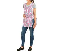 ER Direct Womens Home Work Kitchen Catering Cleaning Bar Plus Size Plain Printed Coloured Large Pocket Side Fastening Tabard Apron (Floral - Pink, XXL)