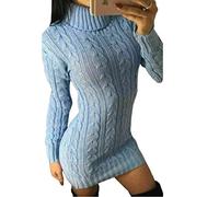 ER Direct Womens Ladies Cowl Neck Chunky Cable Knit Pullover Jumper Casual Bodycon Tunic Top Warm High Roll up Polo Neck Mini Dress
