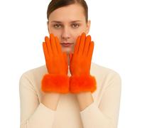 ER Direct Women's Plain Faux Fur Trim Gloves for Winter Touchscreen and Driving Gloves. (Orange)