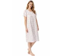 ER Direct Women's Short Sleeve Floral Nightie, Polycotton, Broderie Anglaise Trim, Button-Through Placket, UK Sizes 10-30 (Pink, UK 12-14)