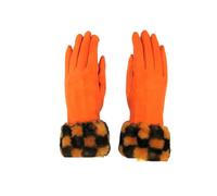 ER Direct Women's Warm Plain Check Faux Fur Trim Gloves for Winter Touchscreen and Driving Gloves. (Check - Orange)