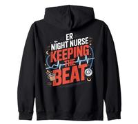 ER Night Shift Nurse Keeping The Beat Emergency RN Zip Hoodie
