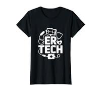 ER Tech Emergency Room Technician Heartbeat Value Graphic T-Shirt, Women, Black, S