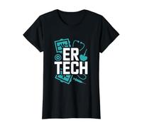 ER Tech Heartbeat Stethoscope Emergency Room Value Graphic T-Shirt, Women, Black, XL