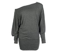 ER Traders Ltd Ladies Batwing Off Shoulder Baggy Long Sleeves Slouch Dress Top Plus Size [Charcoal,UK M/L]