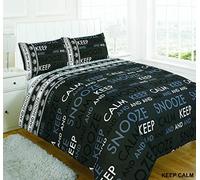 ER Traders Ltd Quality Duvet Cover Keep Calm and Snooze Slogan Bedding Set Quilt Duvet Cover Set with Pillow Case in Single Double King Super King Size (Black, Single)