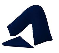 ER Traders Ltd V Pillow With V Pillowcase Hollowfibre Back and Neck Support V Shaped Orthopedic (Navy, Complete with Pillow)