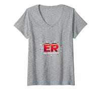 ER: Where The Real Drama is - Medical Humor V-Neck T-Shirt, Women, Heather Grey, S