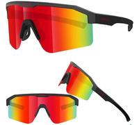ER00 Eazyrun Kids Polarized Sports Sunglasses for Age 8-12 Youth Baseball Softball Cycling Glasses UV Protection for Boy Girl, F24f Matt Black/ Black Red R, S
