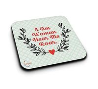 ER124 I Am Women Hear Me Roar Novelty Present Gift Printed MDF Wooden Coaster