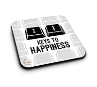 ER392 Very Funny - Keys to Happiness Novelty Present Gift Printed MDF Wooden Coaster