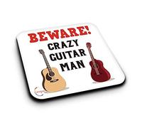ER462 Beware Crazy Guitar Man Novelty Present Gift Printed MDF Wooden Coaster