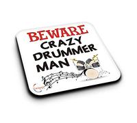 ER477 Beware Crazy Drummer Man Novelty Present Gift Printed MDF Wooden Coaster