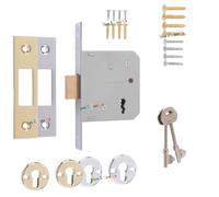 ERA 3 Lever Mortice Deadlock 64mm, Security Mortice Door Lock for Internal Doors, Sheds & Outbuildings, Brass or Chrome Finish, Includes 2 Keys, Escutcheons & Fixing Screws,Pack of 1