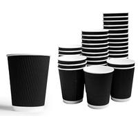 ERA PACK 500 x 12oz Ripple Black Paper Cups - Strong 3-PLY Disposable Cups - Leak-Proof Recyclable Design, Insulated Coffee Cup for Hot Drinks, Tea, and Hot Beverages (500)