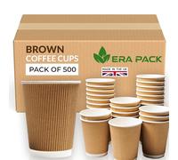 ERA PACK 500 x Kraft 12oz Ripple Paper Cups - Strong 3-PLY Disposable Cups - Leak-Proof, Recyclable Design, Insulated Coffee Cup for Hot Drinks, Tea, and Beverages