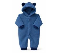 Era uma Vez Baby Bear Fleece Pramsuit - Unisex Warm Hooded All-in-One with Ears - Soft Sherpa Romper for Newborns & Toddlers (Deep Blue, 3-6 MONTHS)