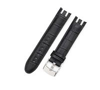 ERAKAFZTTK Fit For Swatch Leather Watch Strap Yrs403 412 402G Series 21mm Crocodile Pattern Stainless Steel Butterfly Buckle Watchband(Black(ZJ)-Steel)
