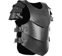 ERALP Medieval Knight Pu Leather Vest Armor LARP Shoulder Armor SCA Armor Viking Warrior Armour Leather Renaissance Cosplay Jacket,Black