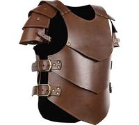 ERALP Medieval Knight Pu Leather Vest Armor LARP Shoulder Armor SCA Armor Viking Warrior Armour Leather Renaissance Cosplay Jacket,Brown