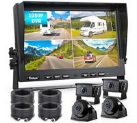 eRapta 10" Wired Reversing Camera Kit,10" HD Quad Split Screen Monitor with Recording IP69 Waterproof Rear View Side View Camera Parking Lines for Truck/Semi-Trailer/Box Truck/RV