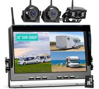 eRapta 10" Wireless Reversing Camera Kit for Truck, HD 1080P Digital Back Up Camera System with 10 Inch Quad Split Loop Recording Monitor, IP69K Waterproof Reversing Cameras for RV, Trailer