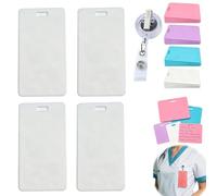 Erasable Badge Note, 4pcs Mini Erasable Whiteboard for Id Badges, Reusable Mini Whiteboard Clipboard with Id Badge Clip, Erasable Note Pad Badge for Nurses Doctors Teachers (White-4pcs, Vertical)