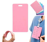 Erasable Badge Sticky Notes, Reusable Silicone Vertical Horizontal Badge Buddy,Dual-Side Writable,Ballpoint Pen Write&Alcohol Wipeable Notepad,Lightweight ID Card BadgeReel Notepad (Pink)
