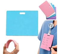Erasable Badge Sticky Notes, Reusable Silicone Vertical Horizontal Badge Buddy,Dual-Side Writable,Ballpoint Pen Write&Alcohol Wipeable Notepad,Lightweight ID Card BadgeReel Notepad (Blue03)