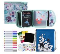 Erasable Drawing Pad, 8inch Plane Activities for Kids, Mint Color Animal Party Travel Toys Doodle Book for Kids 3 4 5 6 7 8 Year Old Boy Girl Birthday Gifts, 14 Pages for Magic Drawing with 12 Marker