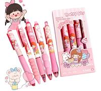 Erasable Gel Pen Set,Retractable Gel Pens, Blue Ballpoint Pens with 0.5mm Friction Tip,Retractable Blue Ballpoint,Anti-Slip, Smooth Writing, Erasable Ink in Neutral Tone, Cartoon Design#Pink Girl