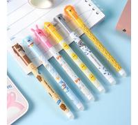 Erasable Gel Pen with Thermosensitive Eraser Ink, Cartoon Animal Hot Erasable Neutral Pen, 0.5mm Tip, Two Ink Colours & Kawaii Case Designs, Bear, Dog, Chick, Bunny, Lion, Koala (All, Black)