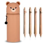 Erasable Gel Pens, 2 in 1 Pencil Case in Soft Silicone Kawaii Koala,Thermosensitive Erase Ink,Silicone Pen Bag, Colouring Pencils Marker, 0.5mm Tip,Brown Bear