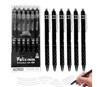 Erasable Gel Pens Black Ink 0.5mm Fine Point - 6 Pack Smooth Writing Pens with Eraser Tip for Light Corrections, Comfortable Grip, Eco-Friendly Refillable Pens for School & Office