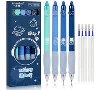 Erasable Gel Pens Set - 4 Blue Pens With 5 Refills, 0.5mm Ink, Retractable Rollerball for Kids and Adults - Writing Stationary School Supplies