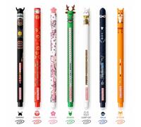 Erasable Gel Pens Set of 7 - Japanese Kawaii Cat, Fox, Dragon, Ninja, Samurai, Sakura & Daruma Characters - 0.7mm Multicolor Erasable Ink, Cute Anime Stationery Gift for Girls & Students