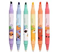 Erasable Highlighter,6 Colors Double Head Animal Pattern Marker Pen,Long-lasting Marker Set | for Highlighting Journaling Drawing Study Notes School Office Handicrafts Bible Planner Decoration Project