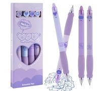 Erasable Pens, 4 pcs Rub Out Pens Blue, Rollerball 0.5 mm Eraser Pen with Rubbers on the End, Erasable Gel Pen for Kids Students Adults School Office Stationery (Purple)